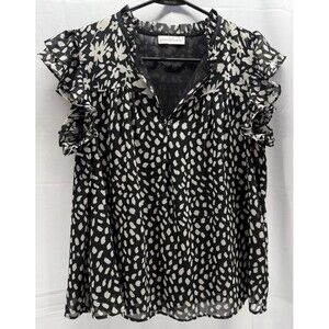 Cupcakes And Cashmere Black/White Ruffle Sleeve/Neck Blouse Size Large